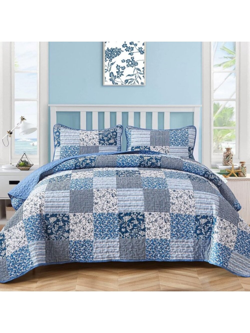 Cozy Blue Twin Quilt Set | Patchwork Dorm Bedding | Soft & Stylish Bedspread